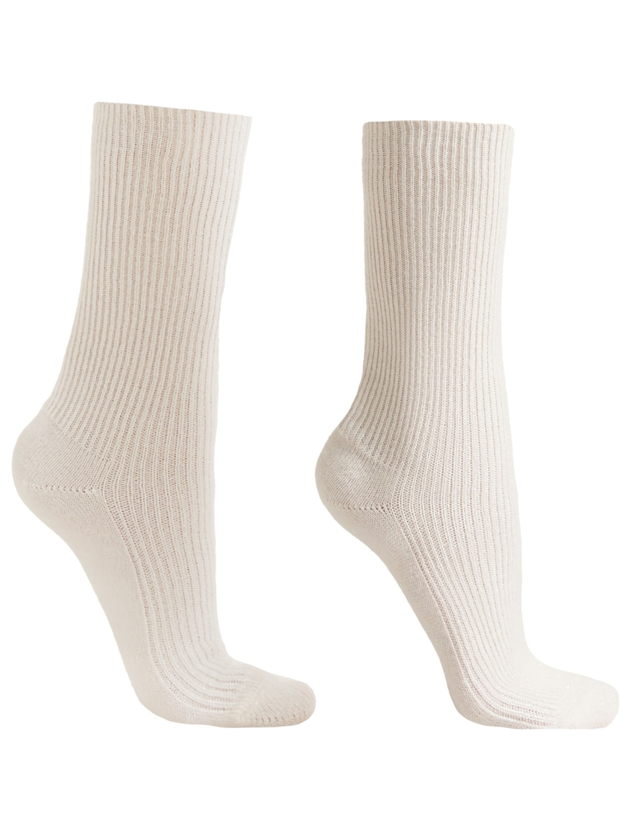 Meia Curta Com Cashmere e Glitter - Off-White