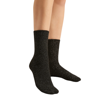 Meia Curta Com Cashmere e Glitter - Preto
