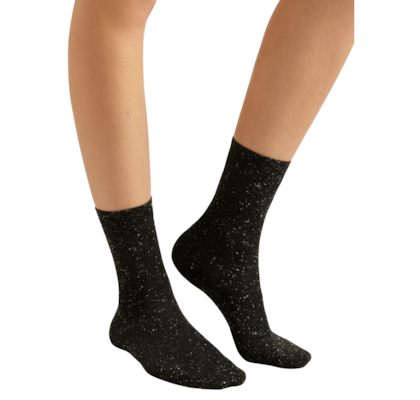 Meia Curta Com Cashmere e Glitter - Preto