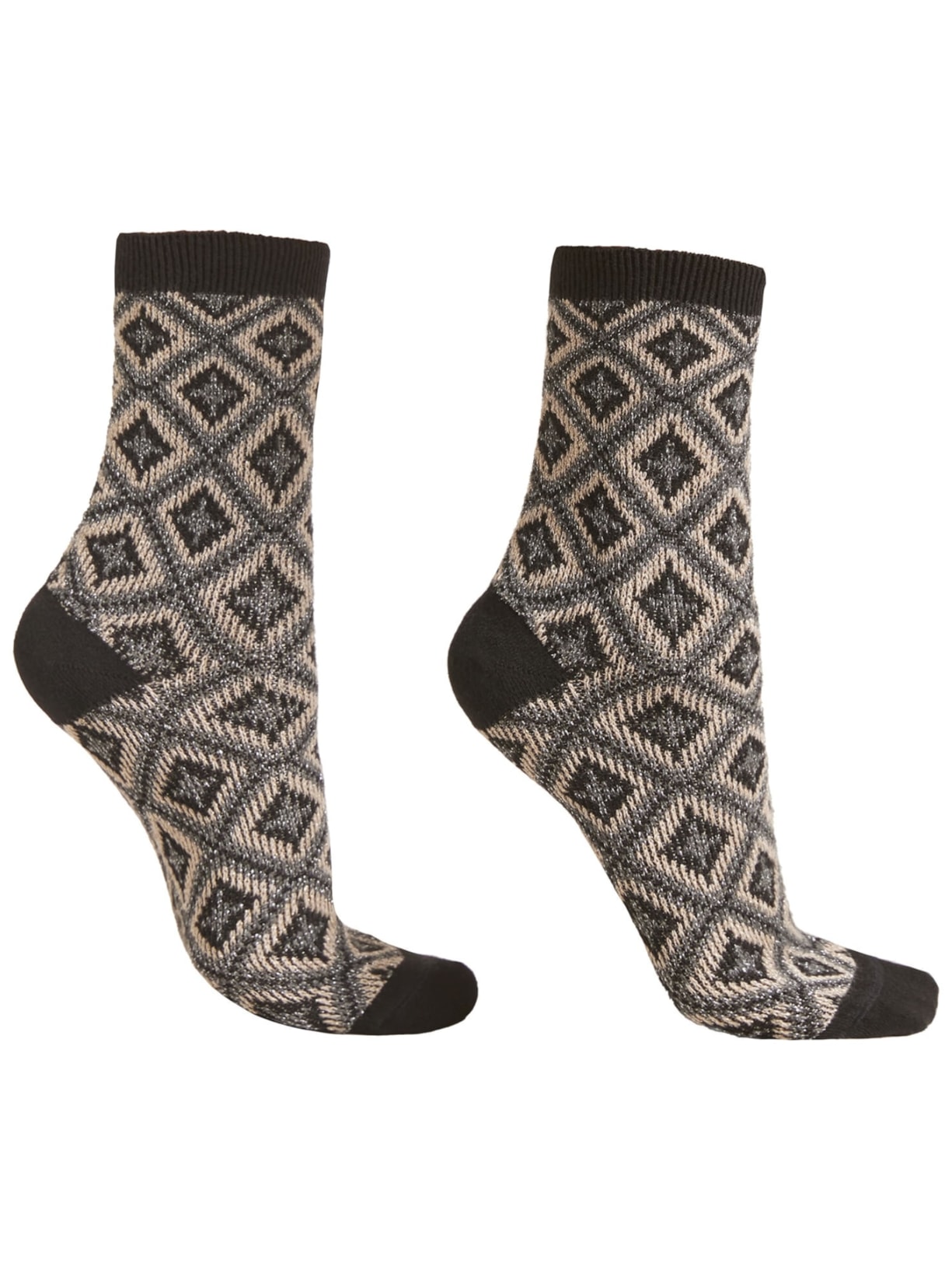 Meia Curta Com Cashmere e Padrão De Losangos - Preto