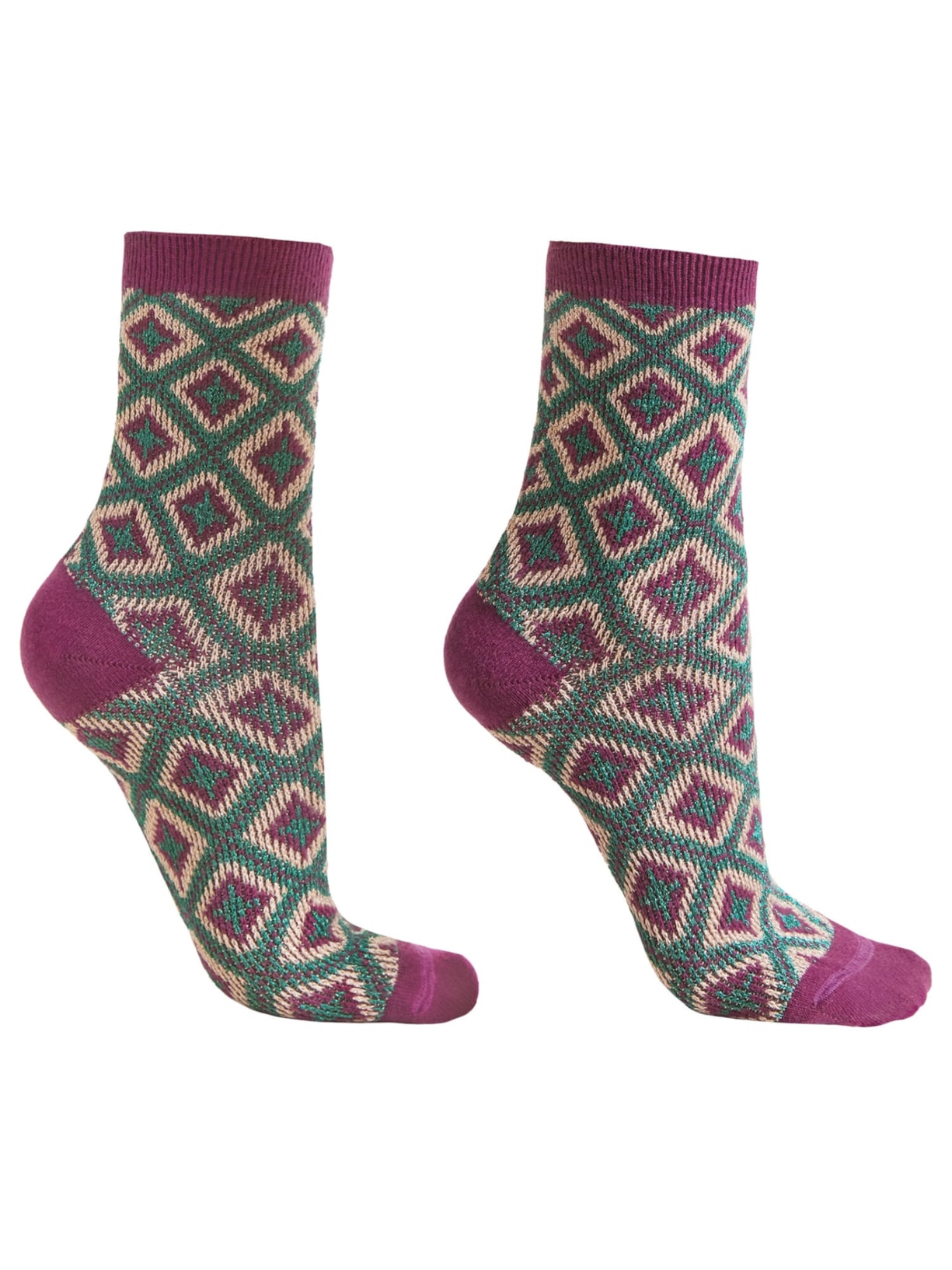 Meia Curta Com Cashmere e Padrão De Losangos - Roxo