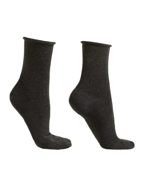 Meia Curta Com Cashmere - Preto