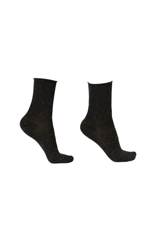 Meia Curta Com Cashmere - Preto