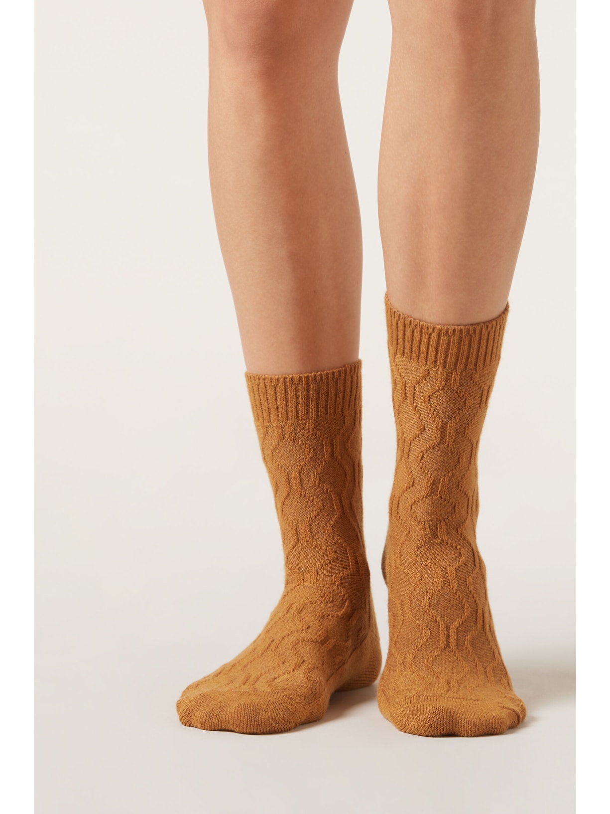 Meia Curta Com Cashmere Trabalhada Laranja Calzedonia