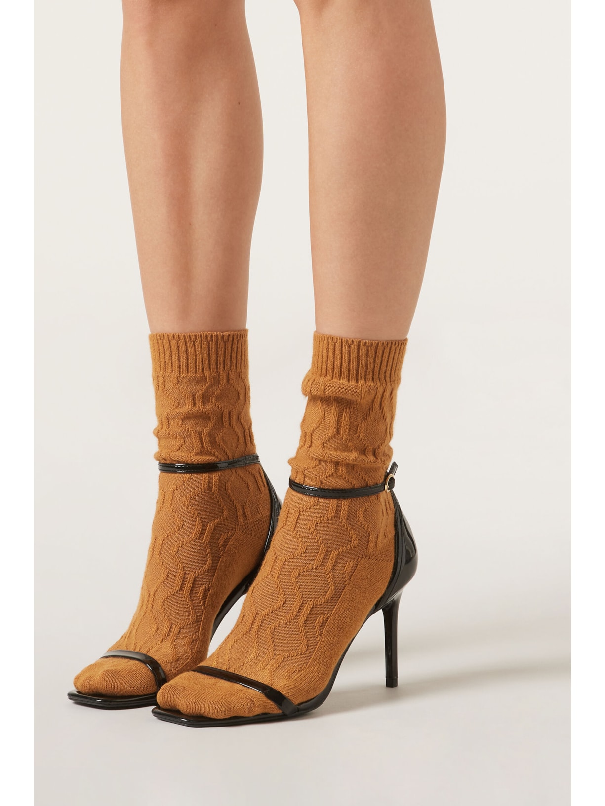 Meia Curta Com Cashmere Trabalhada Laranja Calzedonia