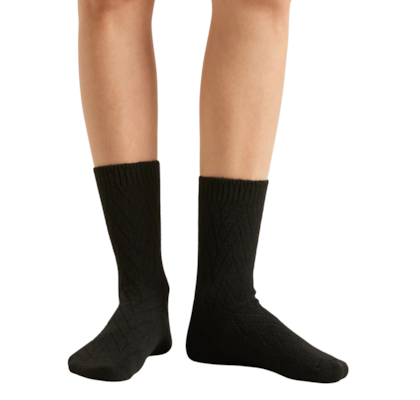 Meia Curta Com Cashmere Trabalhada - Preto