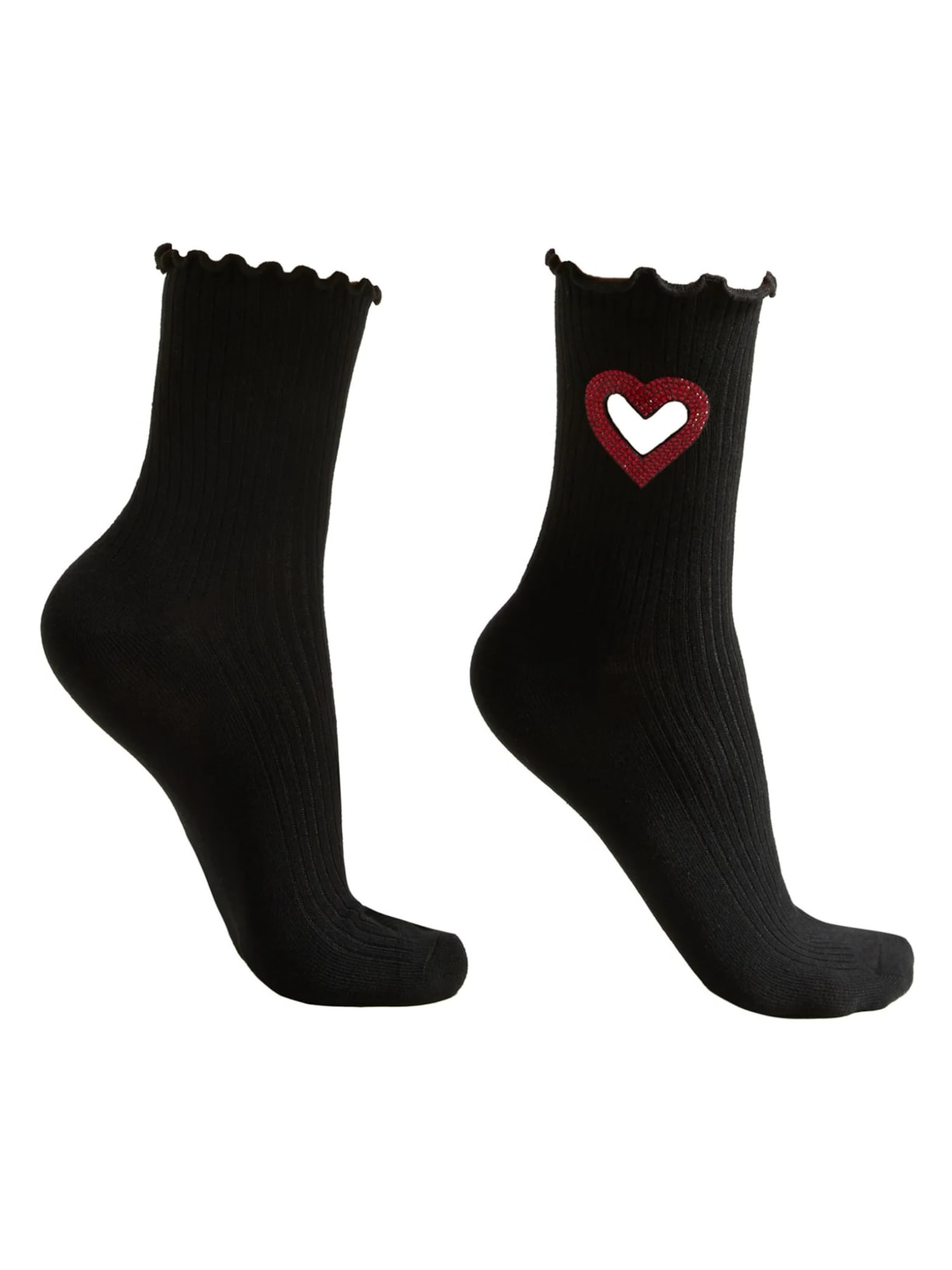 Meia Curta Com Coração Recortado - Preto