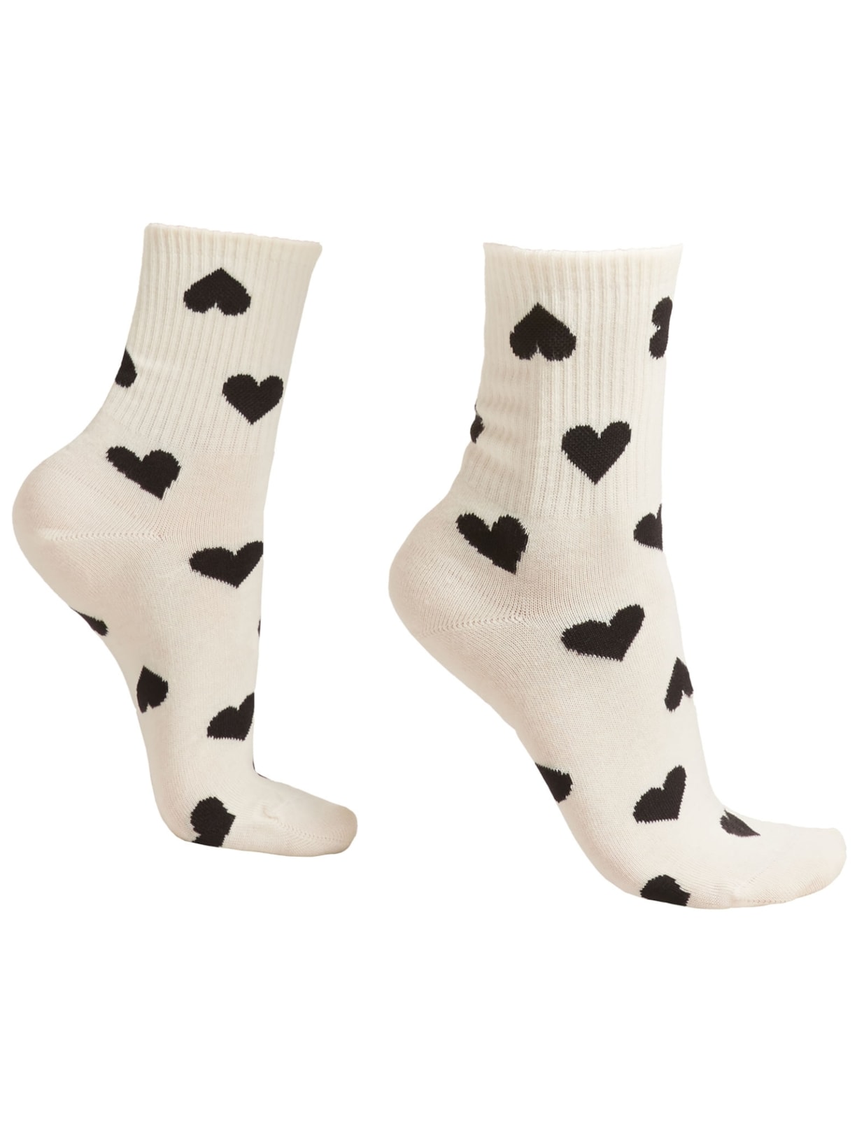 Meia Curta Com Corações - Off-White