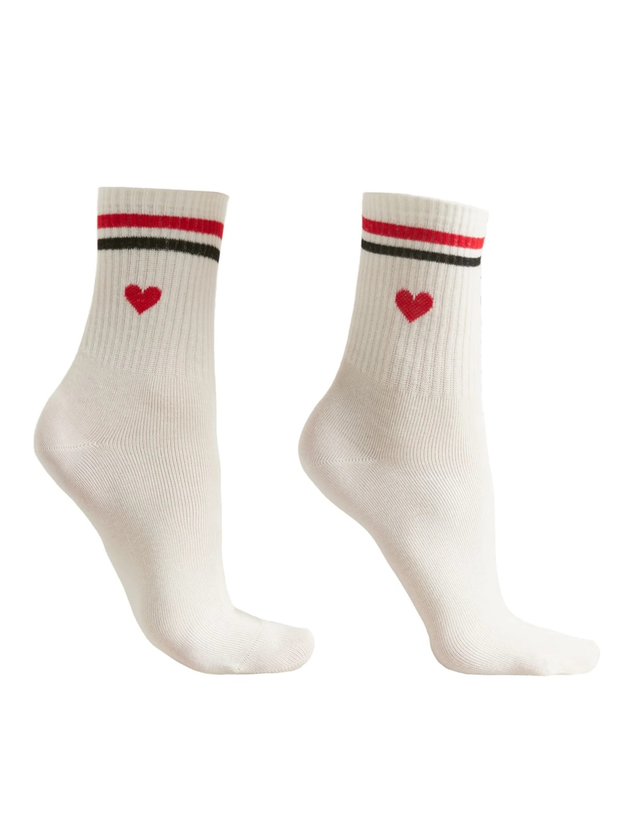 Meia Curta Com Corações - Off-White
