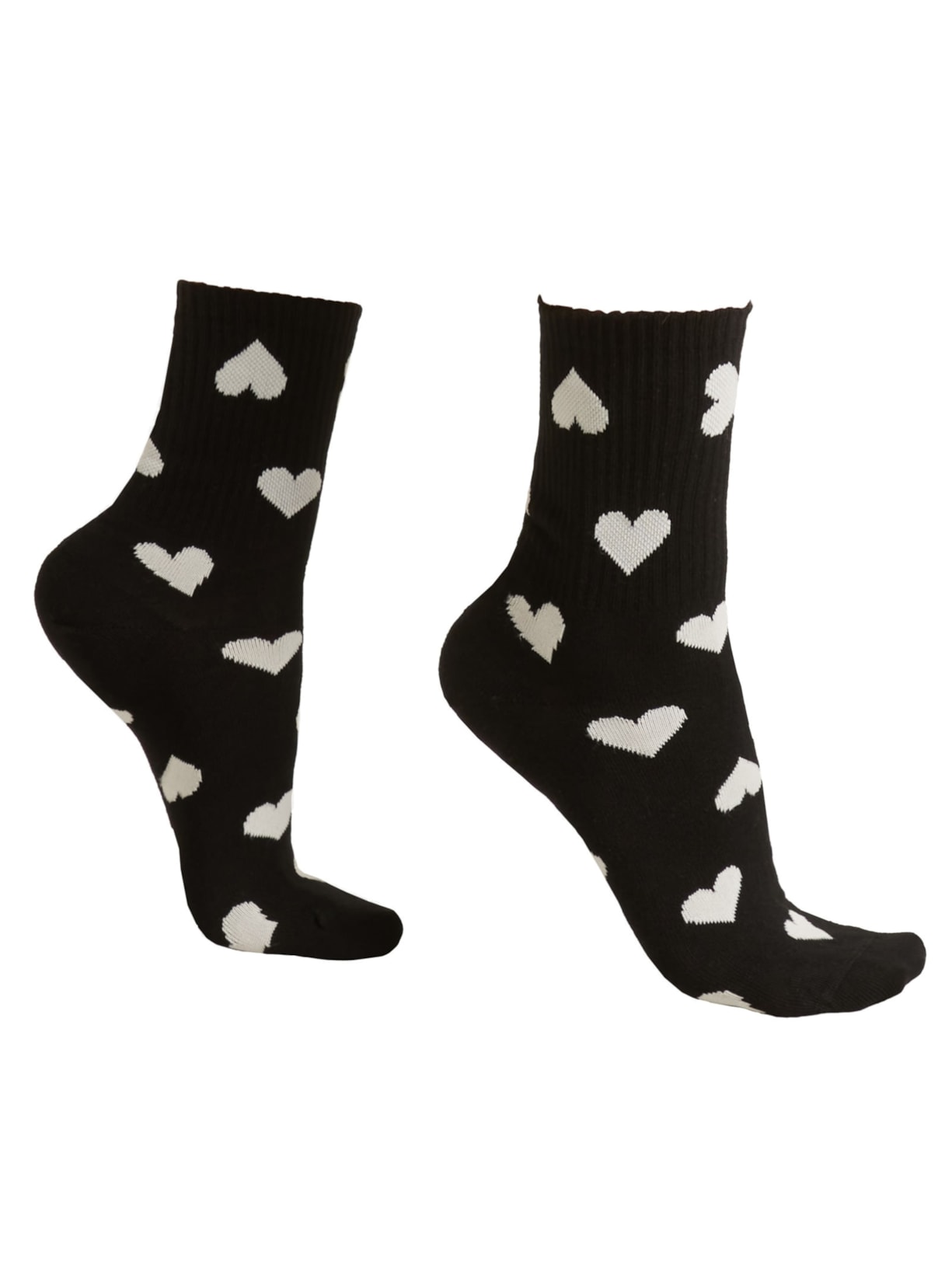 Meia Curta Com Corações - Preto