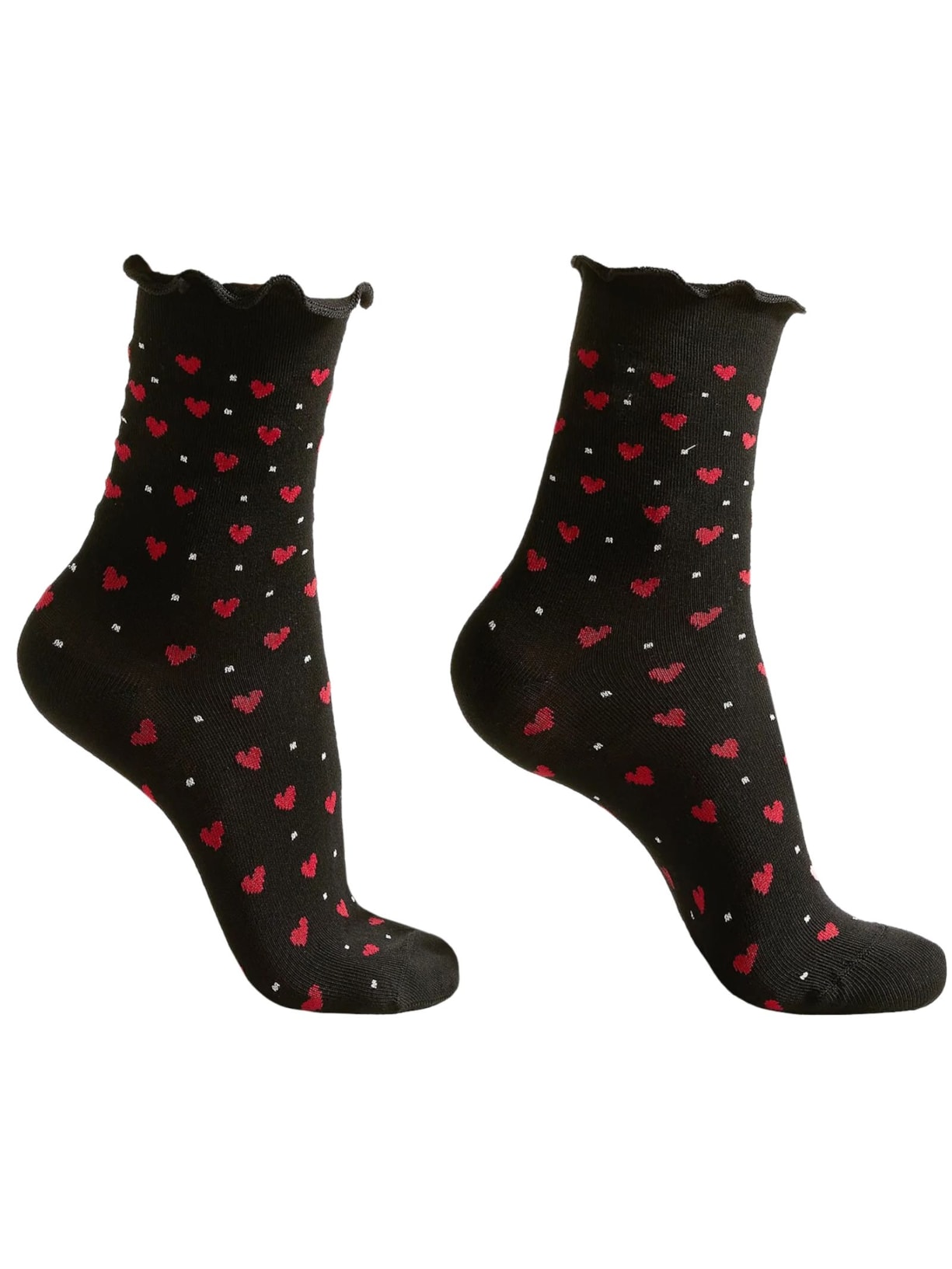 Meia Curta Com Corações - Preto