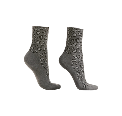 Meia Curta Com Estampa Animal Print Em Algodão - Cinza