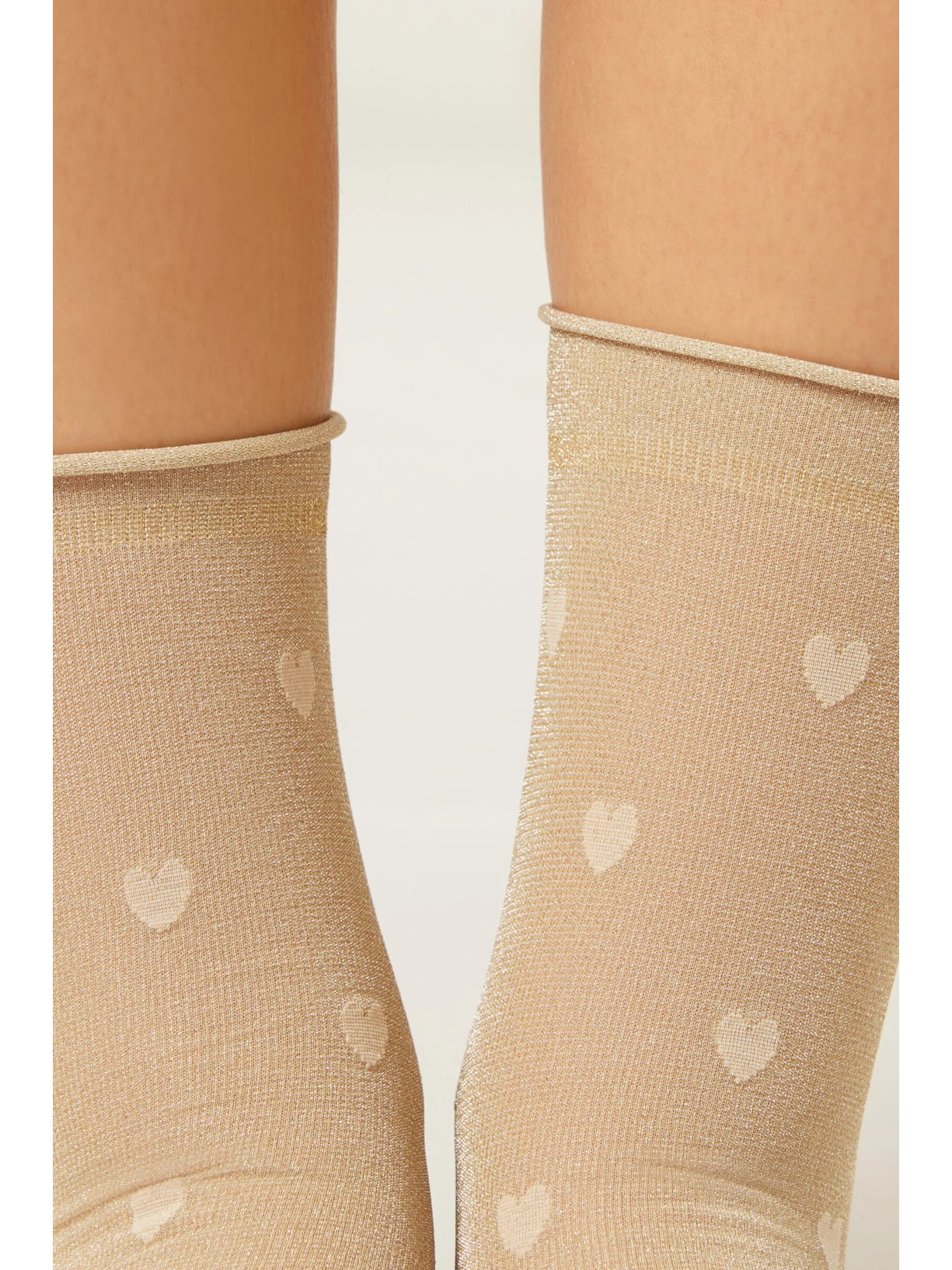 Meia Curta Com Estampa De Brilho e Corações Off-White Calzedonia