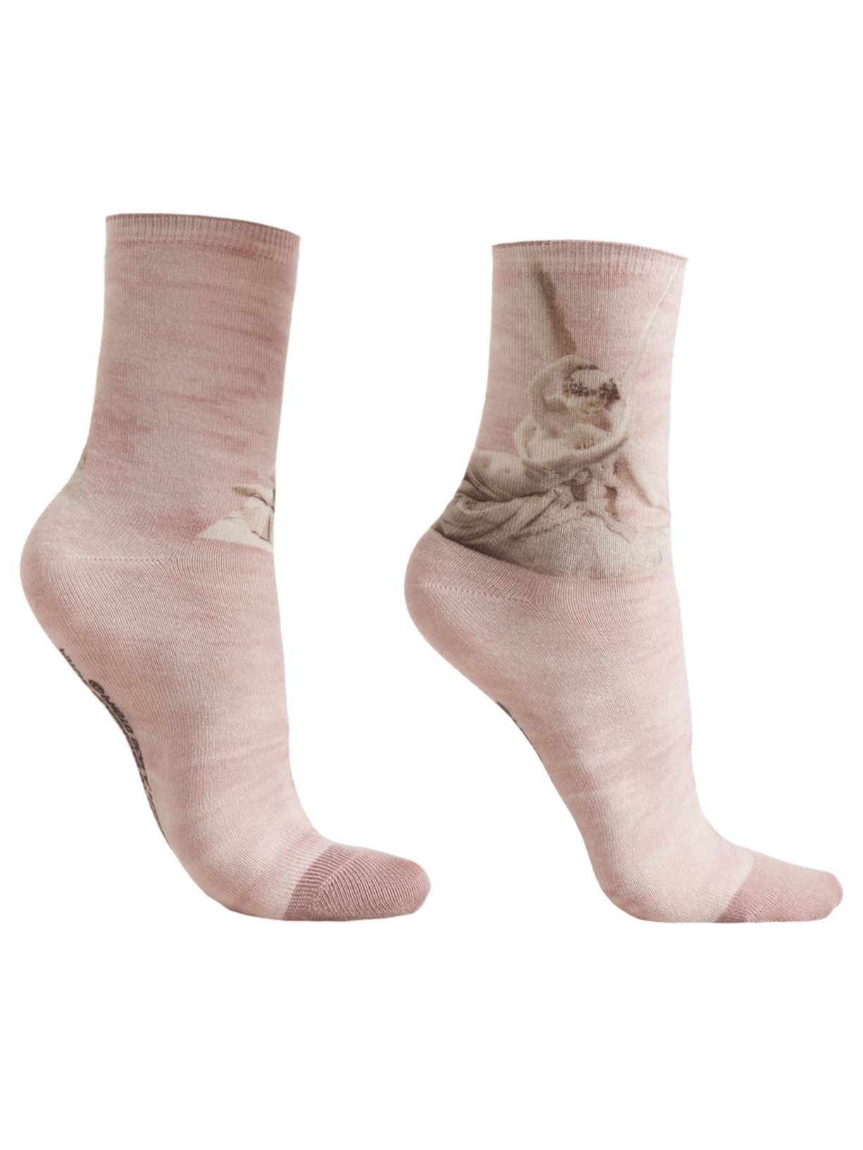 Meia Curta Com Estampa De Obras De Arte - Rosa