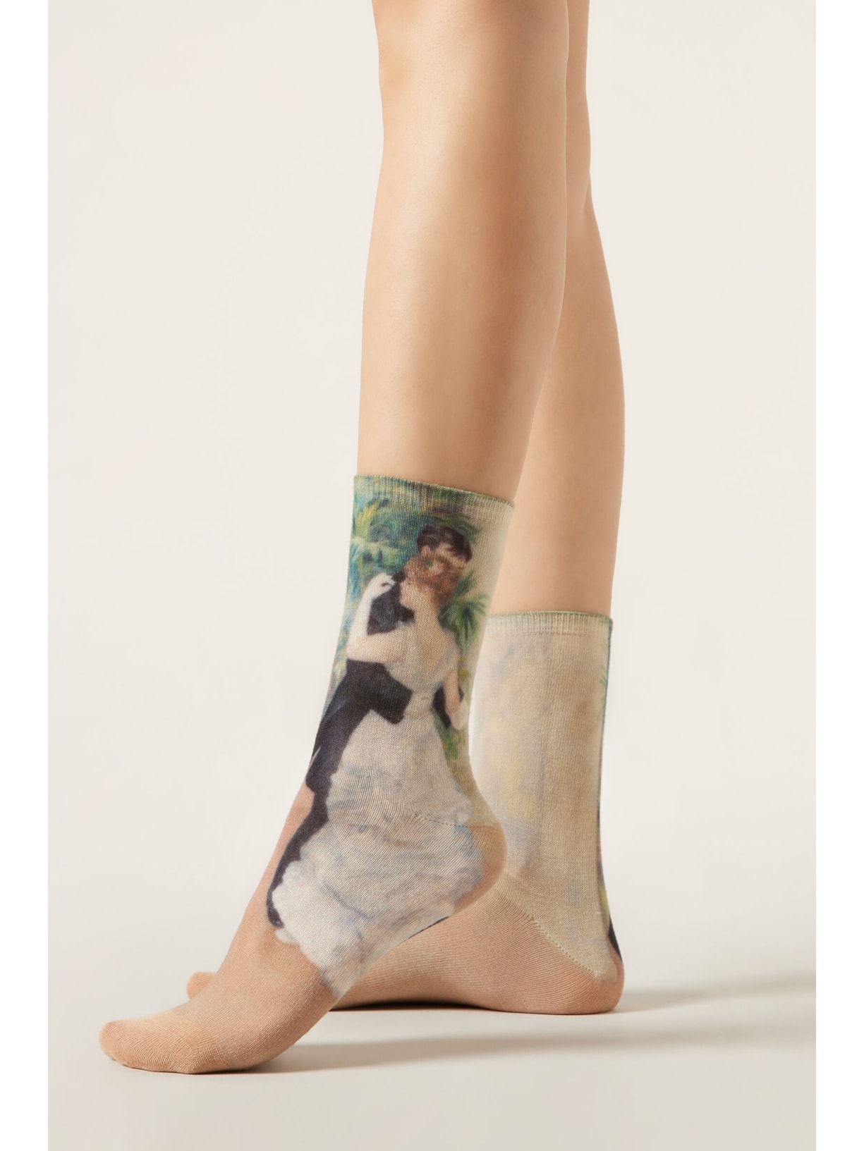 Meia Curta Com Estampa De Obras De Arte Verde Calzedonia