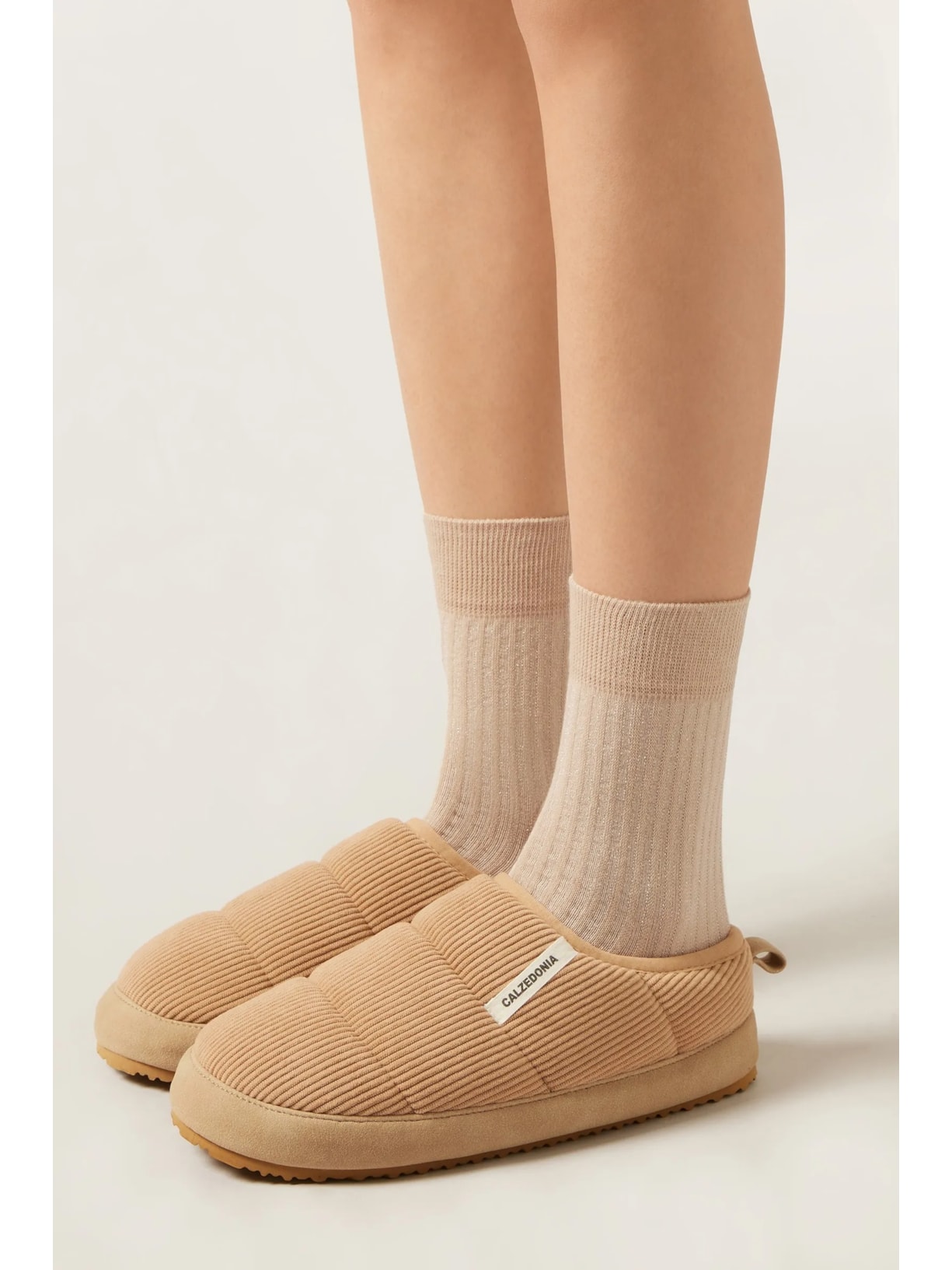 Meia Curta Com Estampa Em Algodão Bege Calzedonia