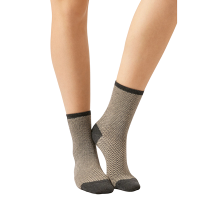 Meia Curta Com Estampa Em Algodão - Cinza