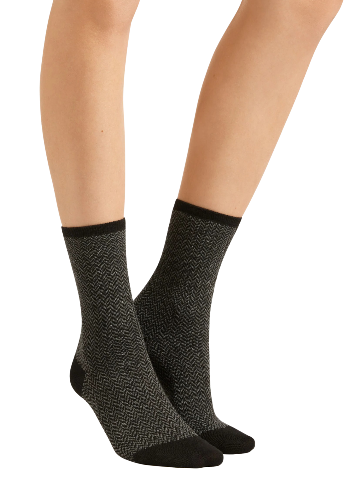 Meia Curta Com Estampa Em Algodão Preto Calzedonia