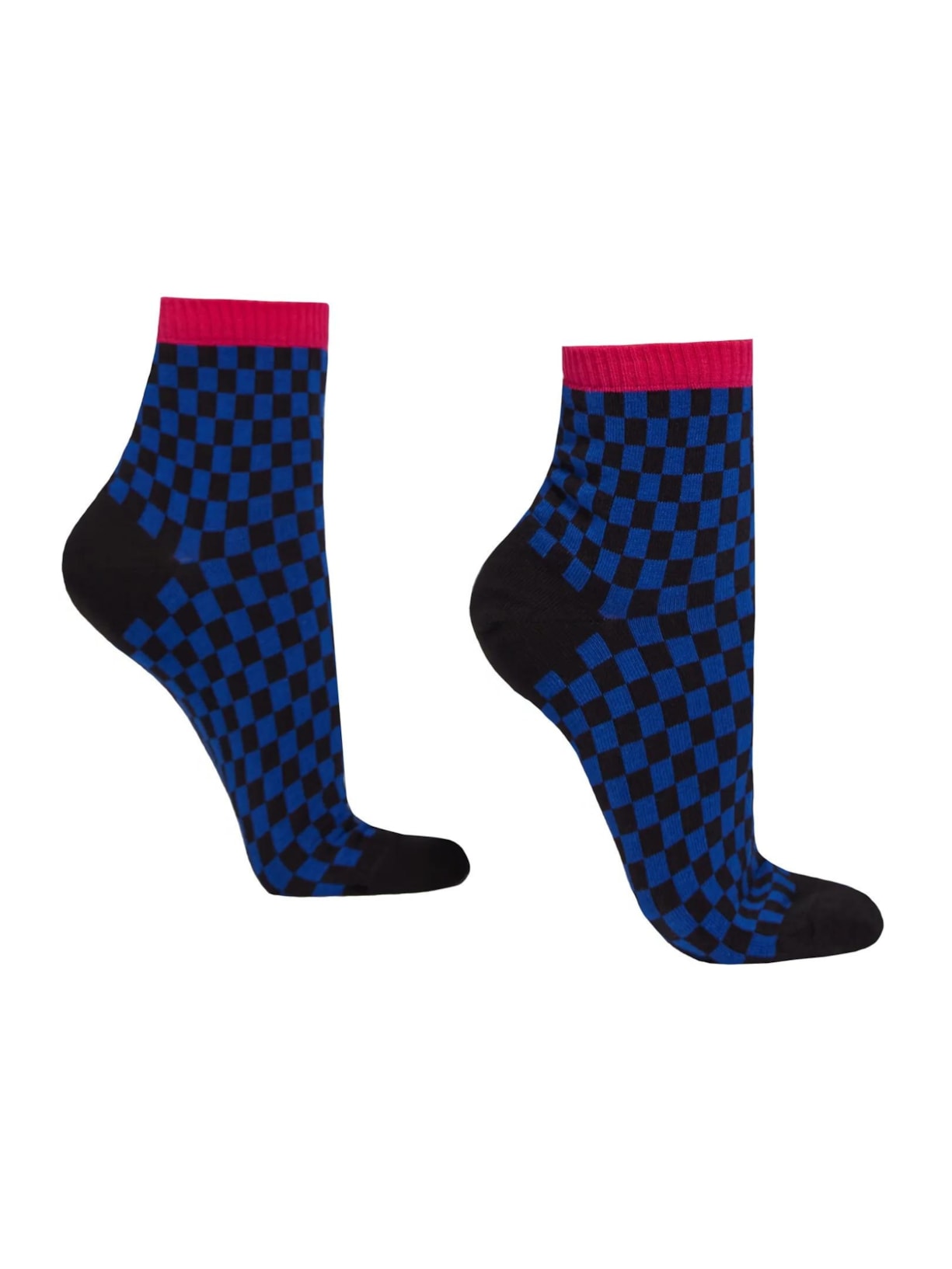 Meia Curta Com Estampa Xadrez - Azul