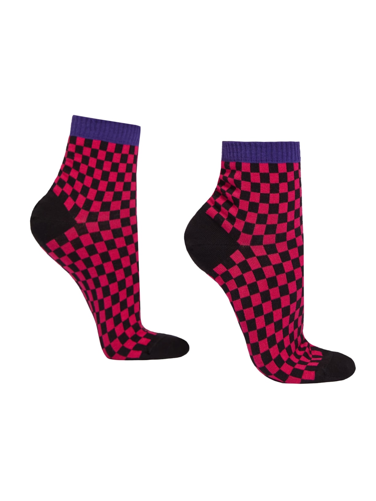 Meia Curta Com Estampa Xadrez - Rosa