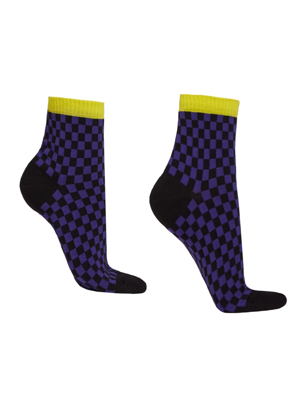 Meia Curta Com Estampa Xadrez - Roxo