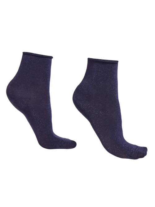 Meia Curta Com Glitter - Azul