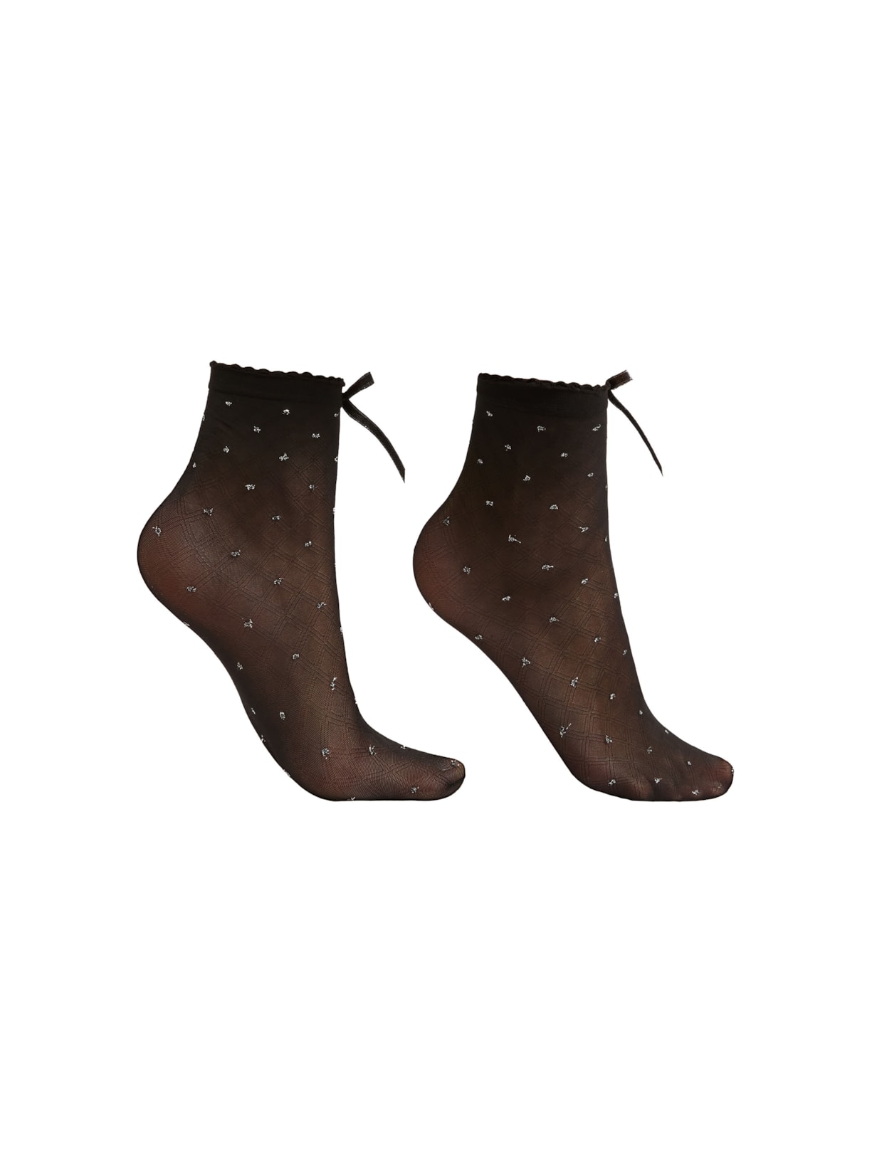 Meia Curta Com Glitter e Laços - Preto