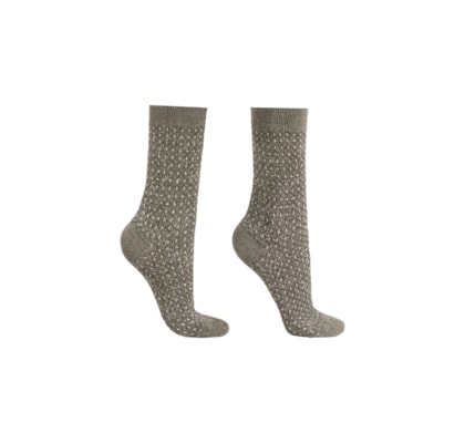 Meia Curta Com Glitter Em Lã e Cashmere - Cinza