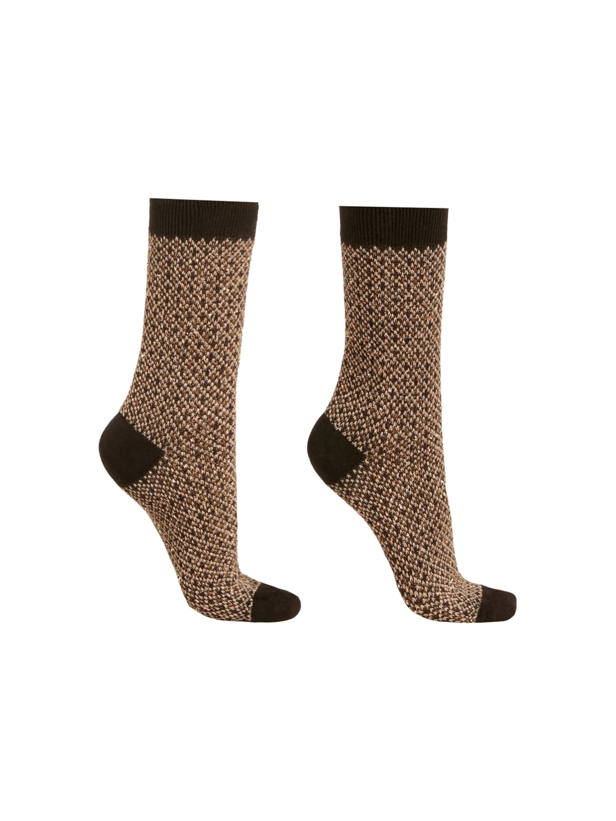 Meia Curta Com Glitter Em Lã e Cashmere Marrom Calzedonia