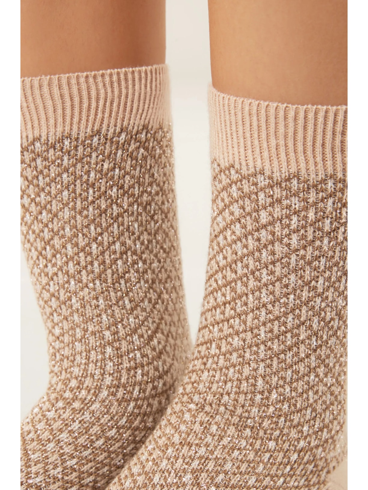 Meia Curta Com Glitter Em Lã e Cashmere Rosa Calzedonia