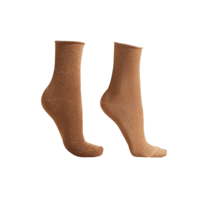 Meia Curta Com Glitter Em Viscose - Bege