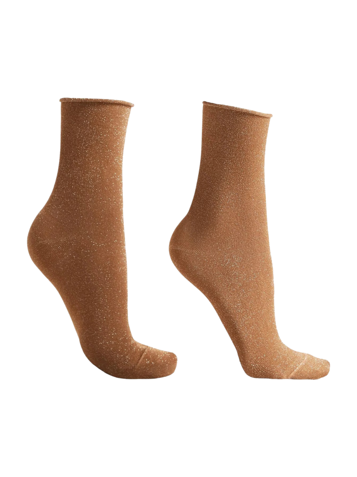 Meia Curta Com Glitter Em Viscose - Bege