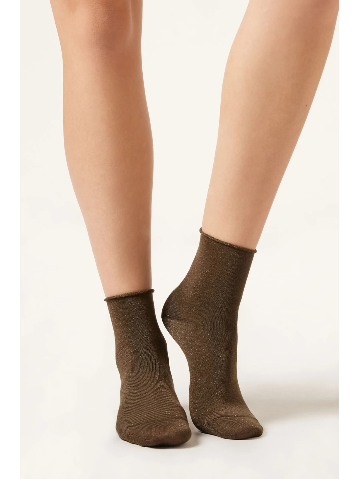 Meia Curta Com Glitter Em Viscose Marrom Calzedonia