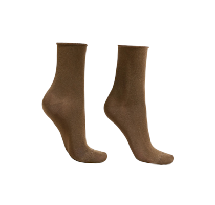 Meia Curta Com Glitter Em Viscose - Marrom