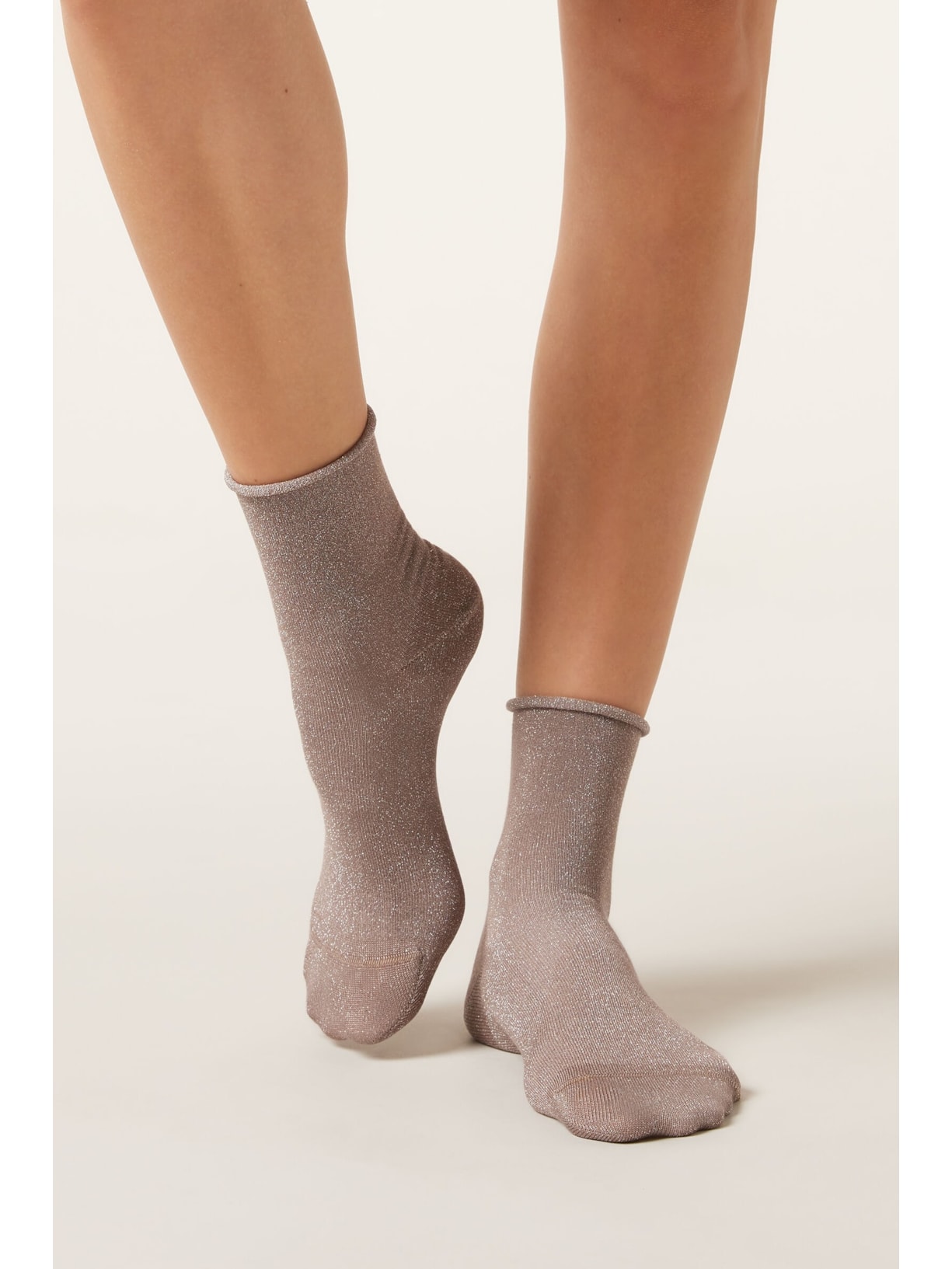 Meia Curta Com Glitter Marrom Calzedonia