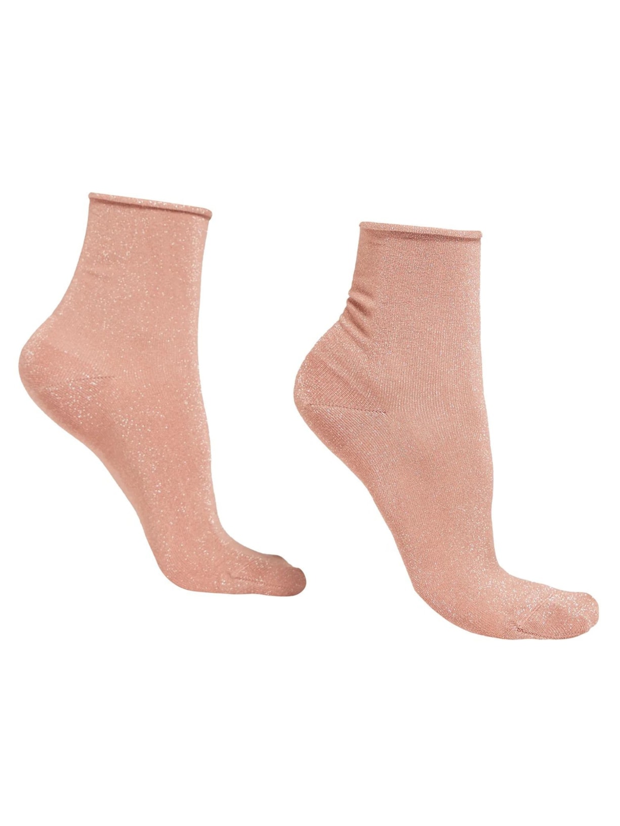 Meia Curta Com Glitter - Rosa