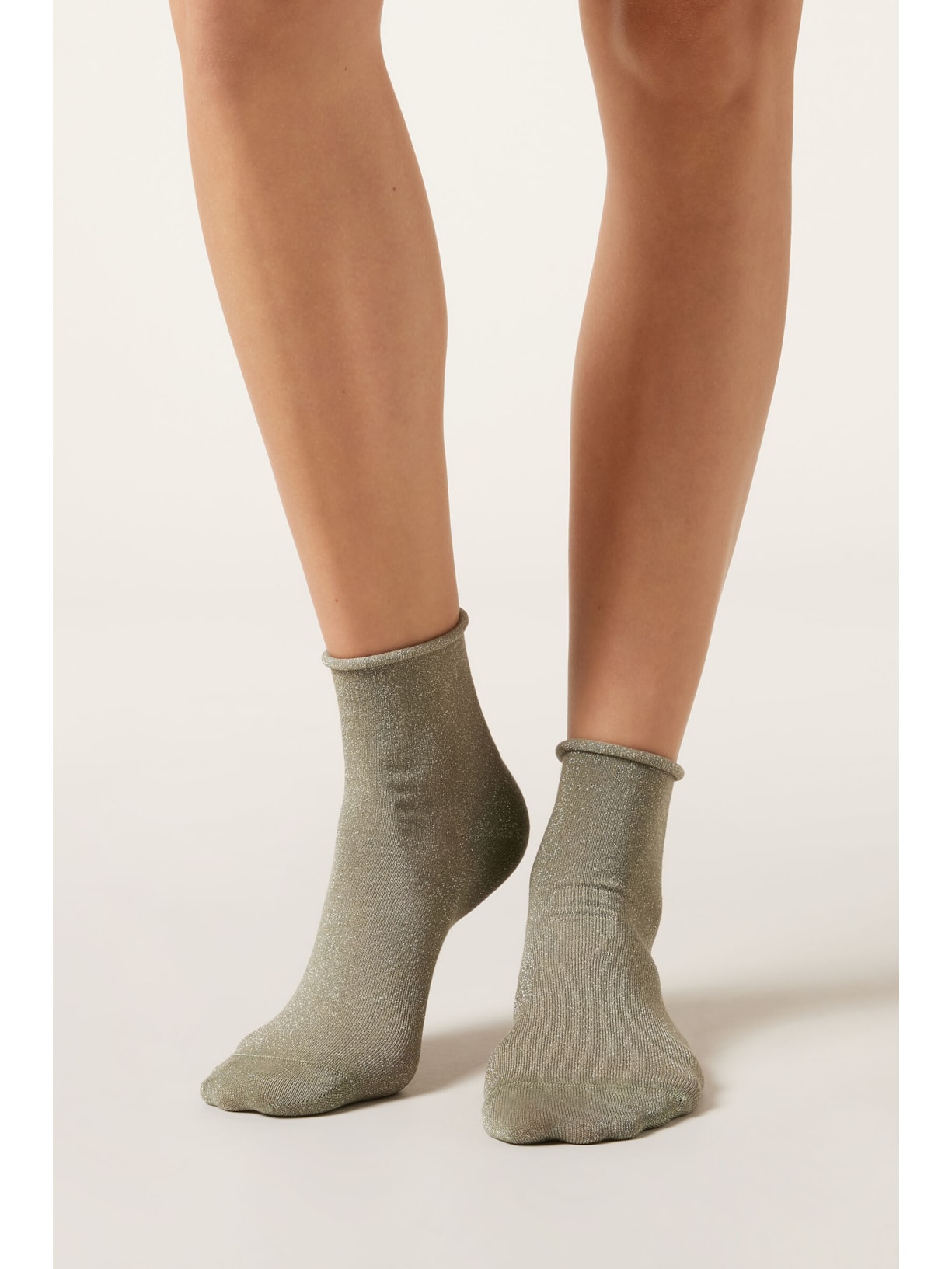 Meia Curta Com Glitter Verde Calzedonia