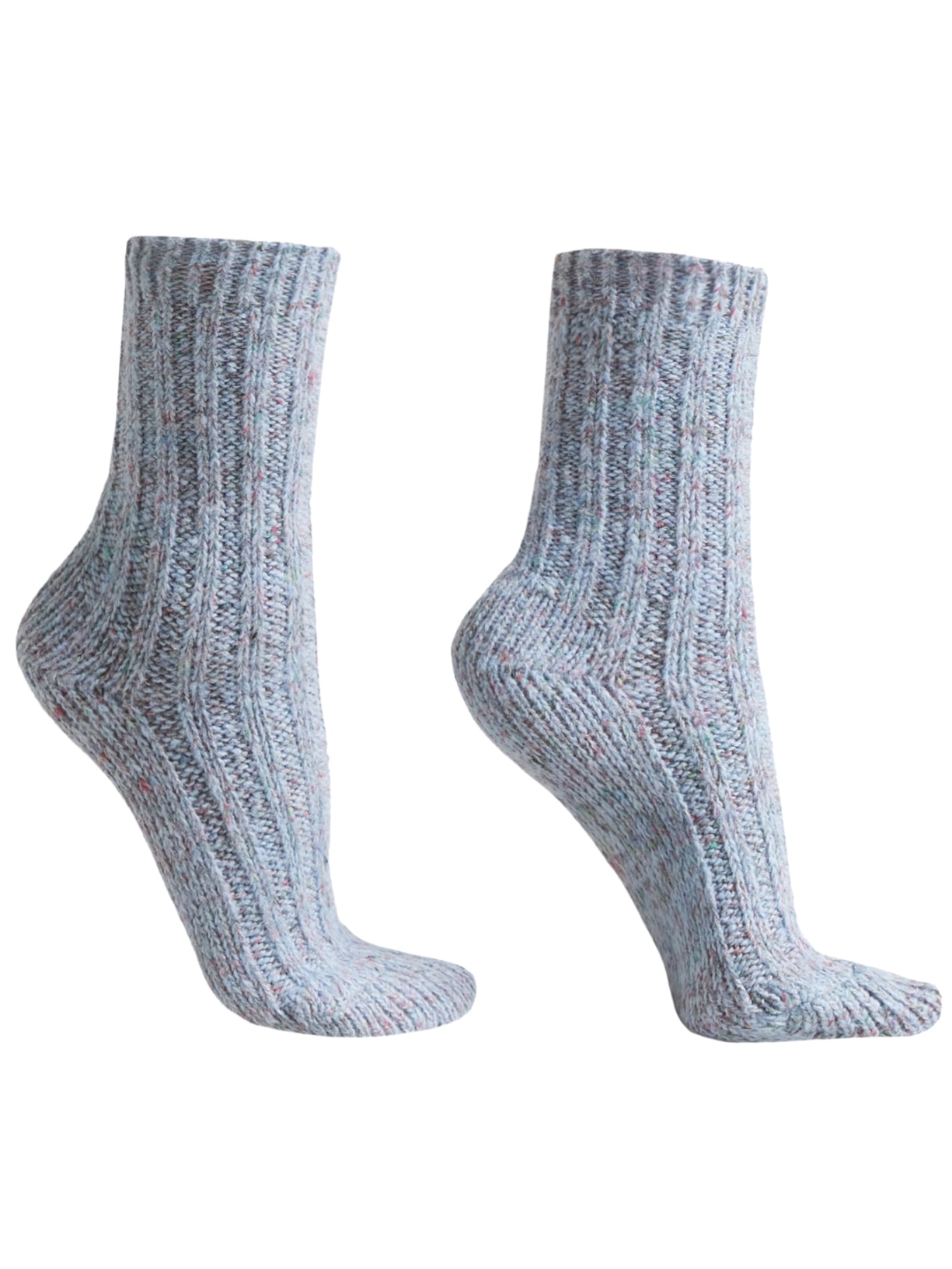 Meia Curta Com Lã Canelada - Azul