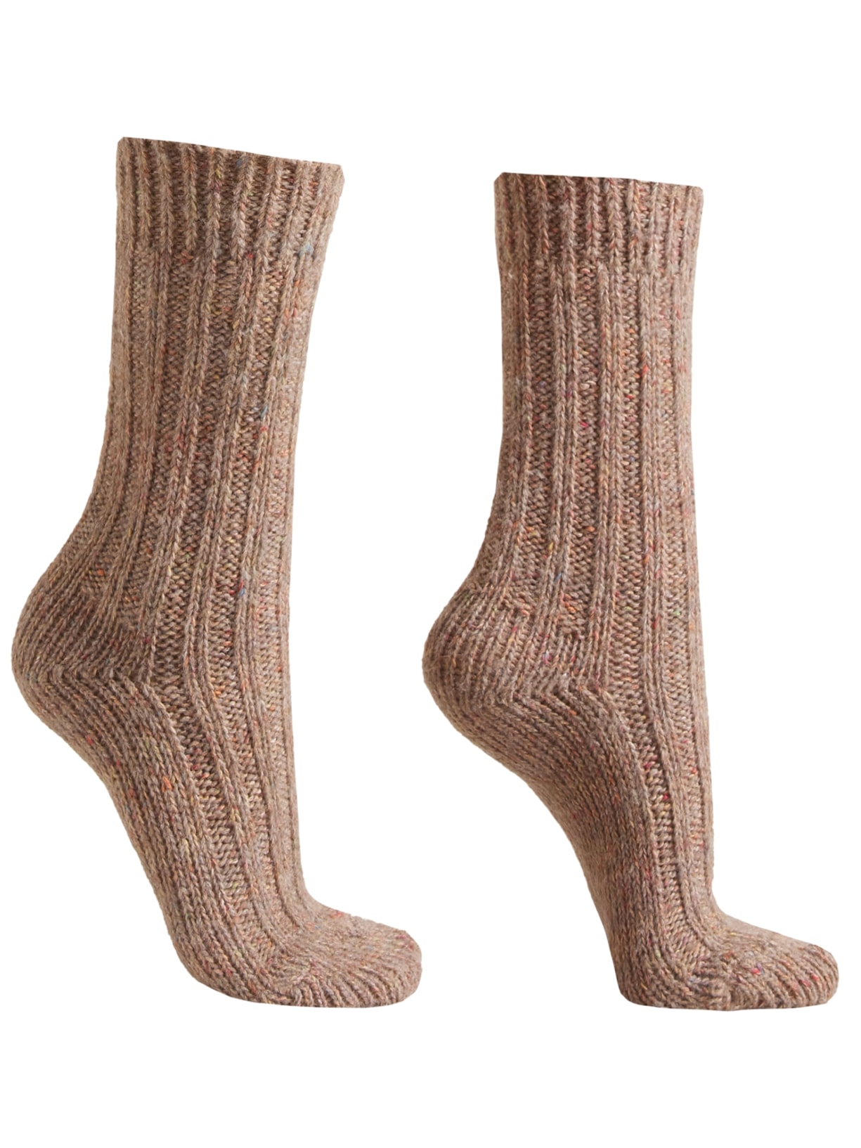 Meia Curta Com Lã Canelada - Marrom