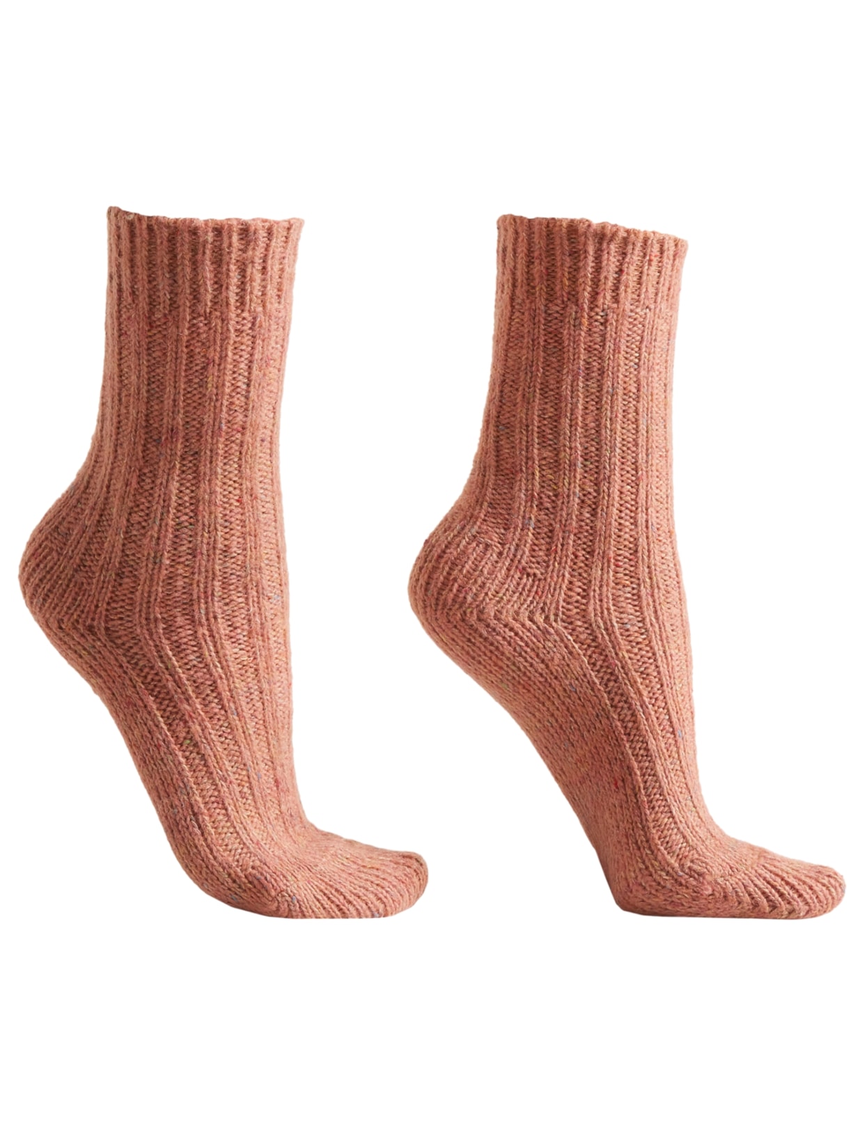 Meia Curta Com Lã Canelada - Vermelho