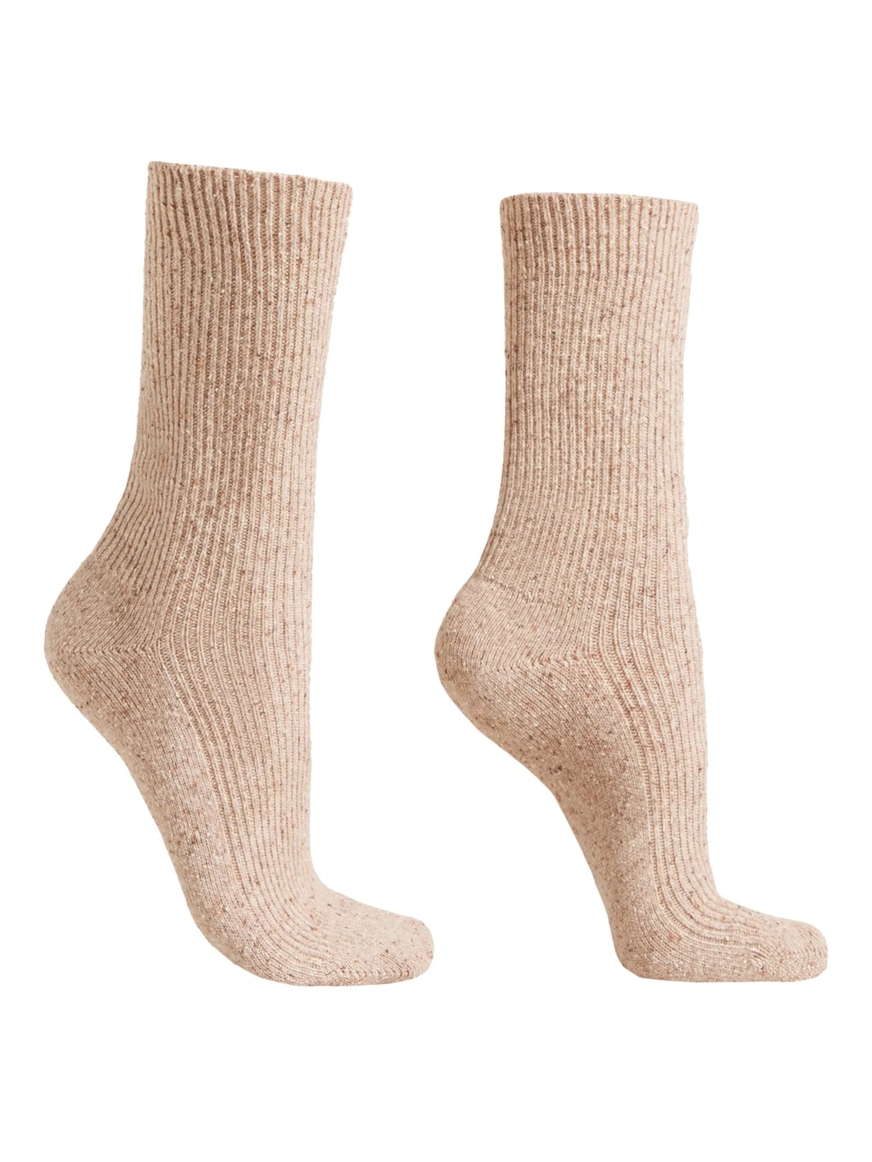 Meia Curta Com Lã e Efeito Salpicado - Bege