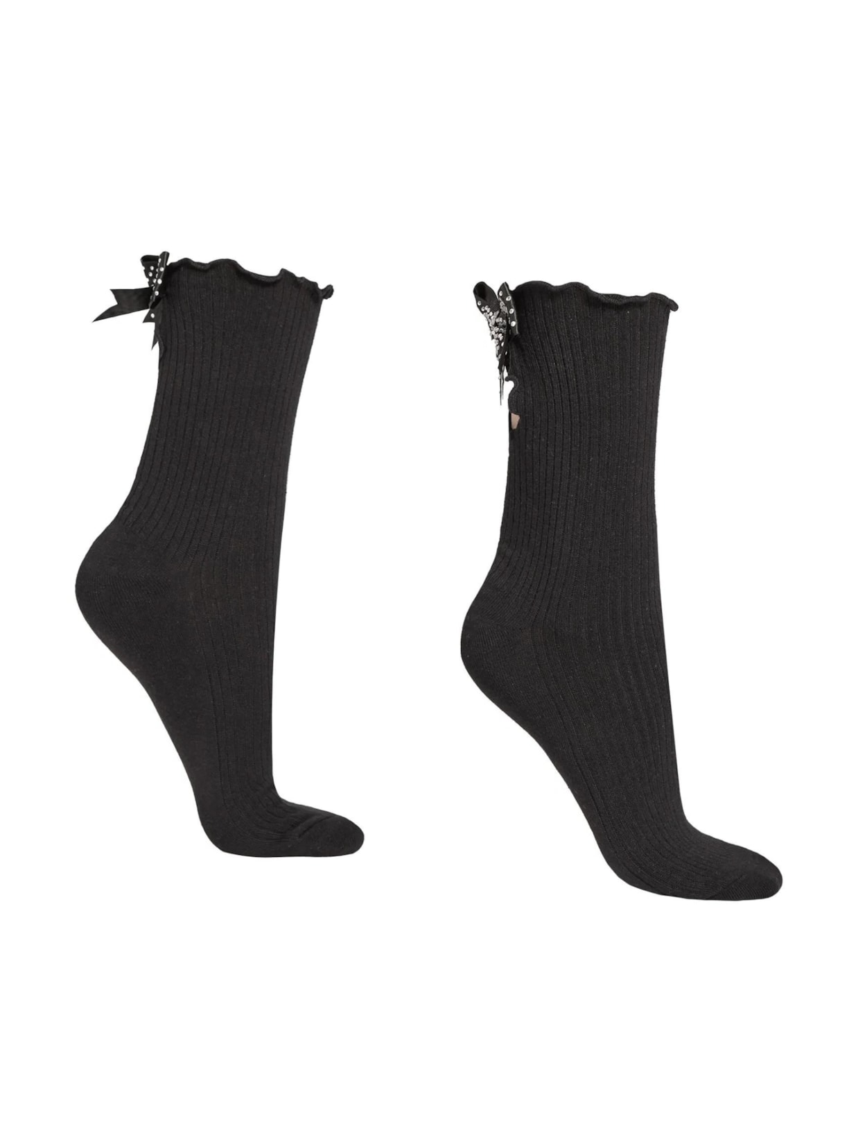 Meia Curta Com Laço - Preto