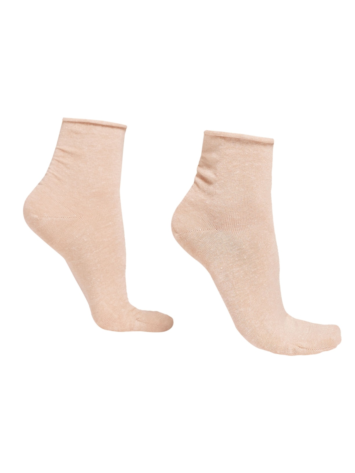 Meia Curta Com Linho Sem Costura - Bege