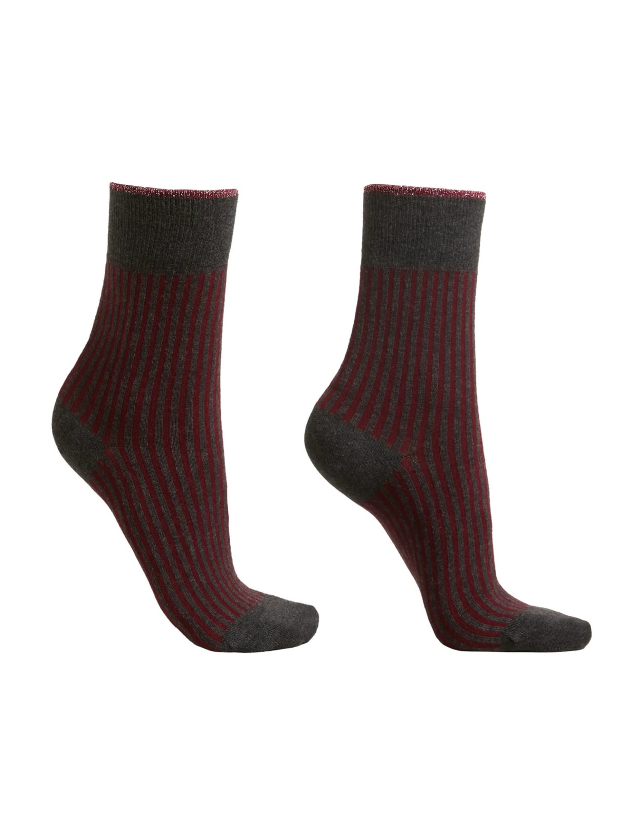 Meia Curta Com Listras - Cinza