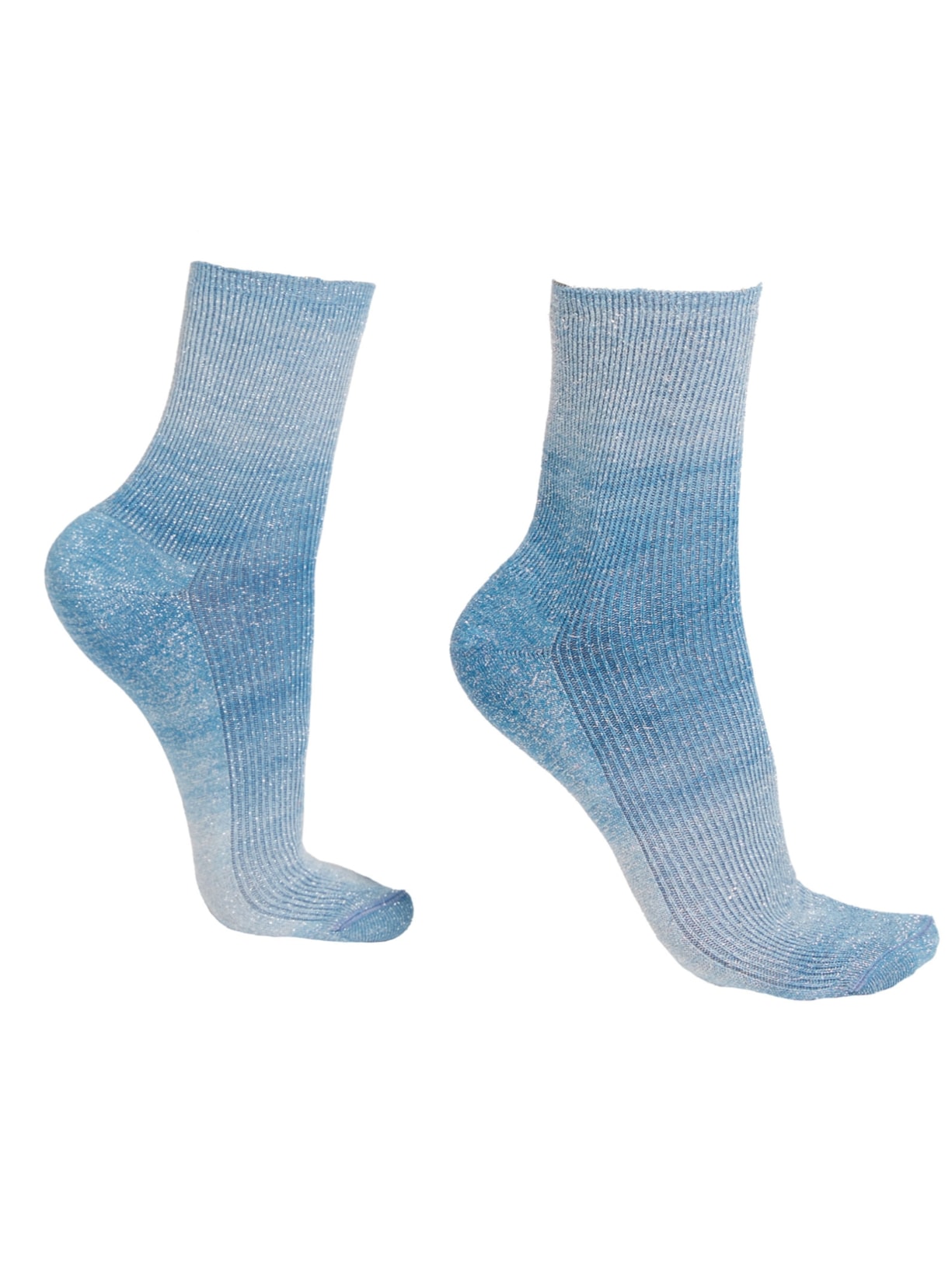 Meia Curta Com Listras Desbotadas e Glitter - Azul