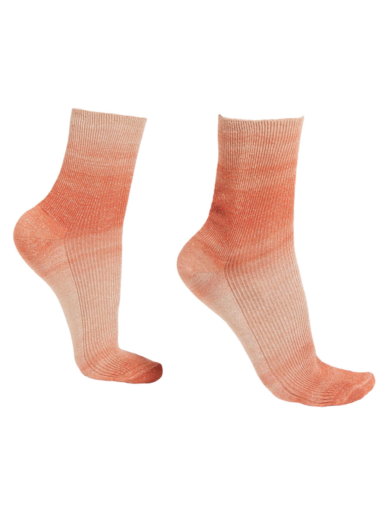 Meia Curta Com Listras Desbotadas e Glitter - Laranja