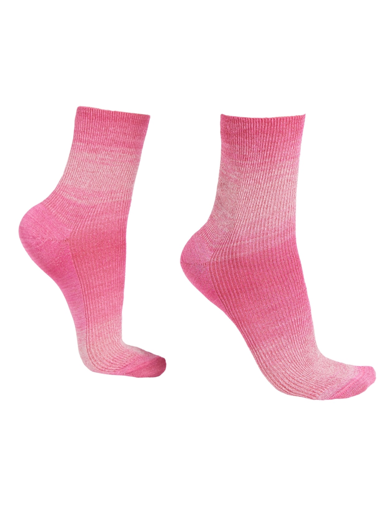 Meia Curta Com Listras Desbotadas e Glitter - Rosa