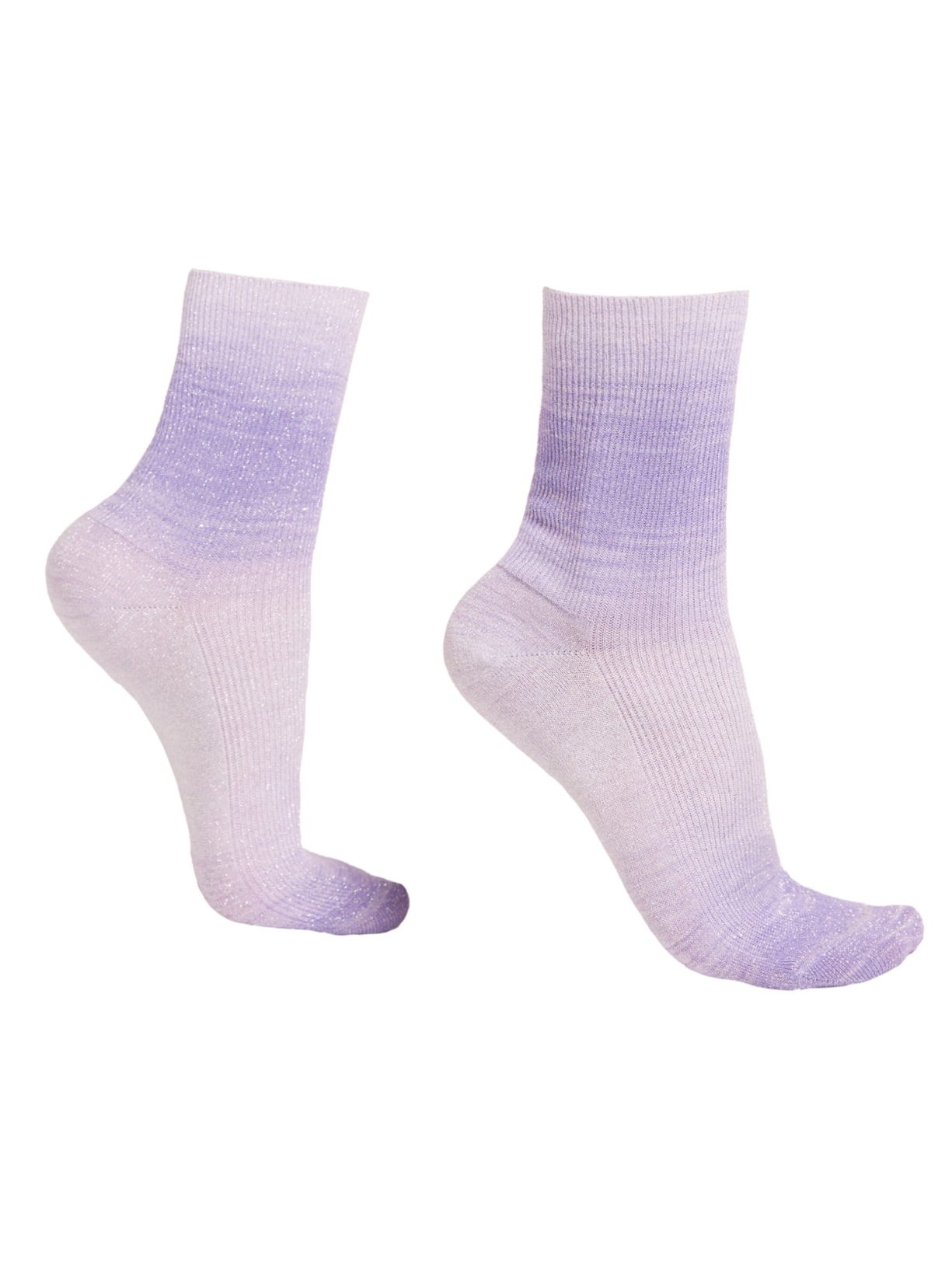 Meia Curta Com Listras Desbotadas e Glitter - Roxo