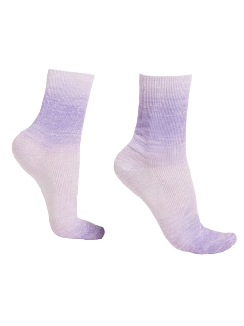 Meia Curta Com Listras Desbotadas e Glitter - Roxo