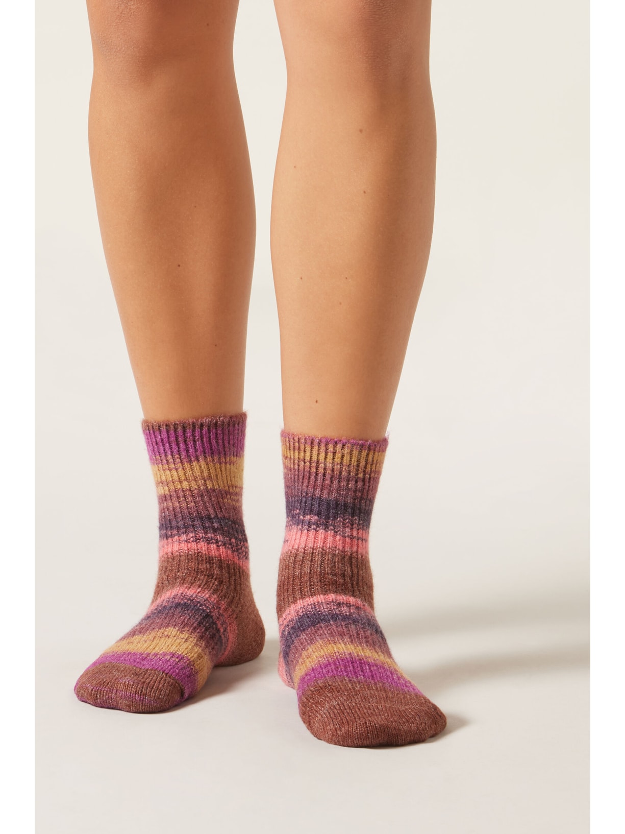 Meia Curta Com Listras Marrom Calzedonia